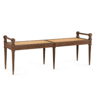 Vienna Driftwood Oak + Cane Bench by Villa & House: Neoclassical, six legs, cane seat, armrests, and elegant accents.