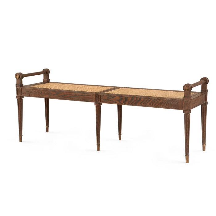 Vienna Driftwood Oak + Cane Bench by Villa & House: Neoclassical, six legs, cane seat, armrests, and elegant accents.