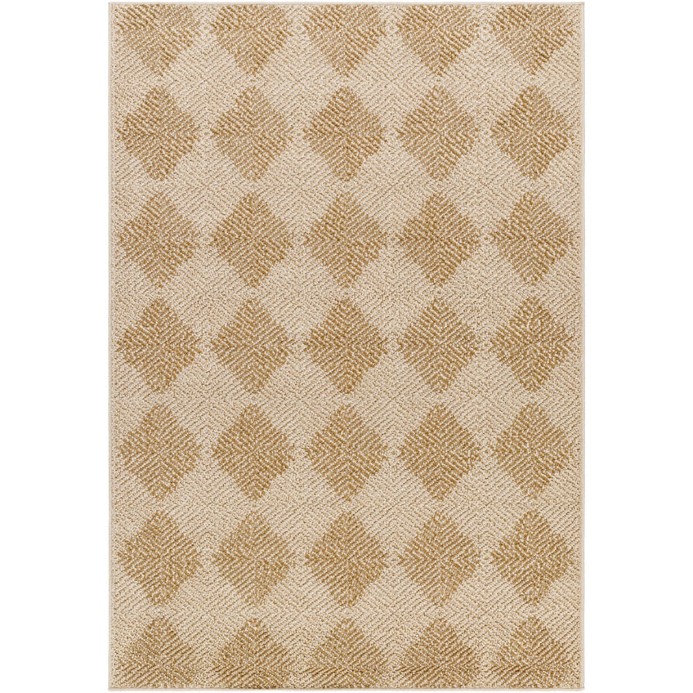diamond patterned area rug tan neutral outdoor safe machine woven 