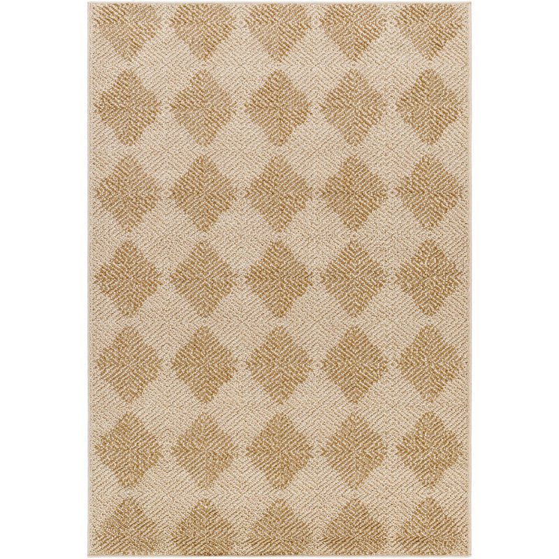 diamond patterned area rug tan neutral outdoor safe machine woven 