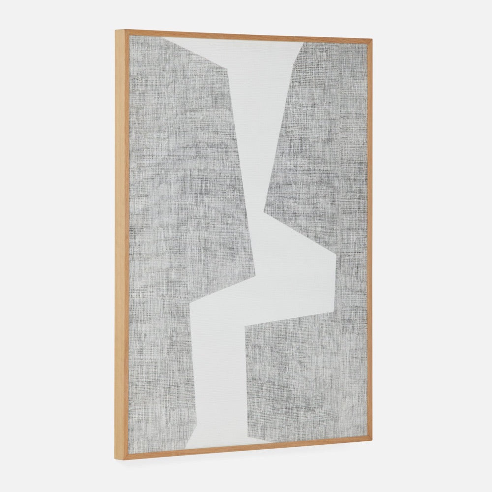 rectangle oak veneer frame modern wall art gray white water hyacinth abstract