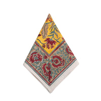 cloth napkins block print mustard cranberry