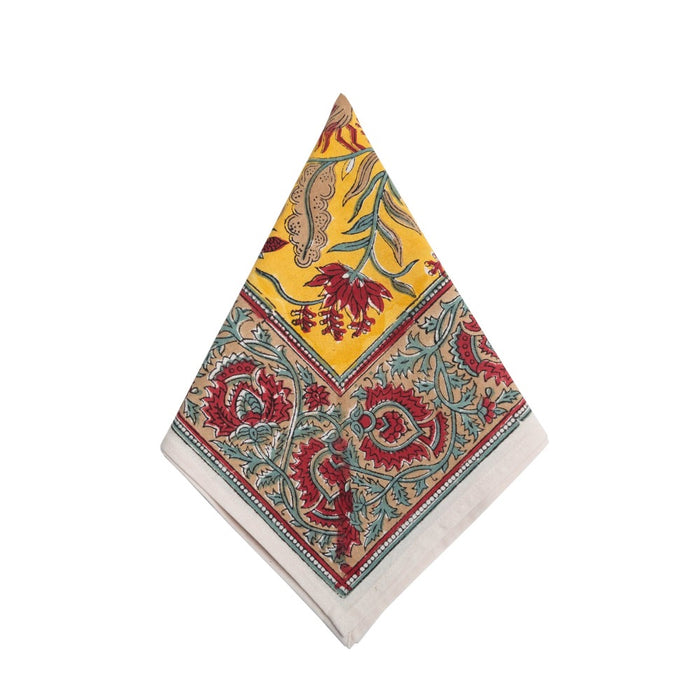 cloth napkins block print mustard cranberry