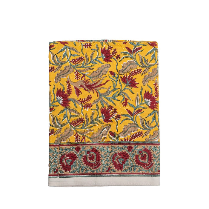 cloth tablecloth block print mustard cranberry