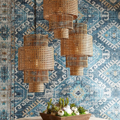 rattan wicker pendant tiered natural 