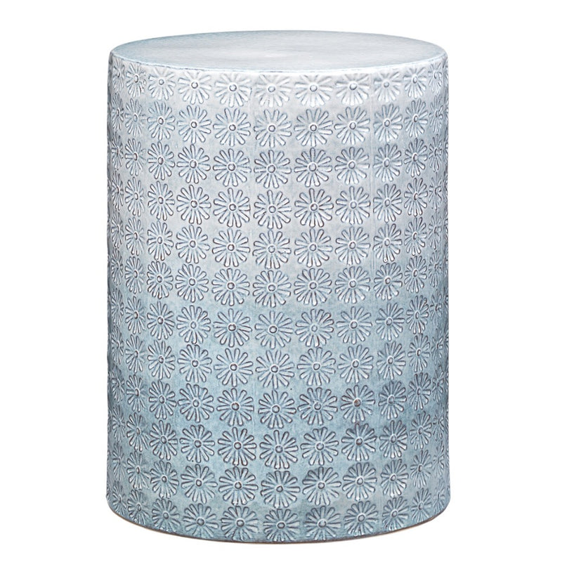 round garden stool blue ombre textured wildflower pattern
