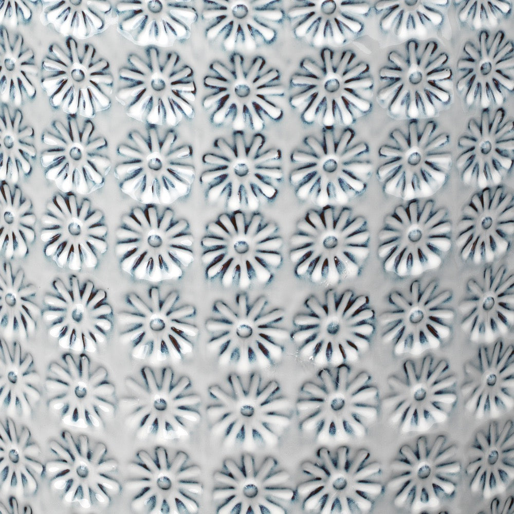 round garden stool blue ombre textured wildflower pattern