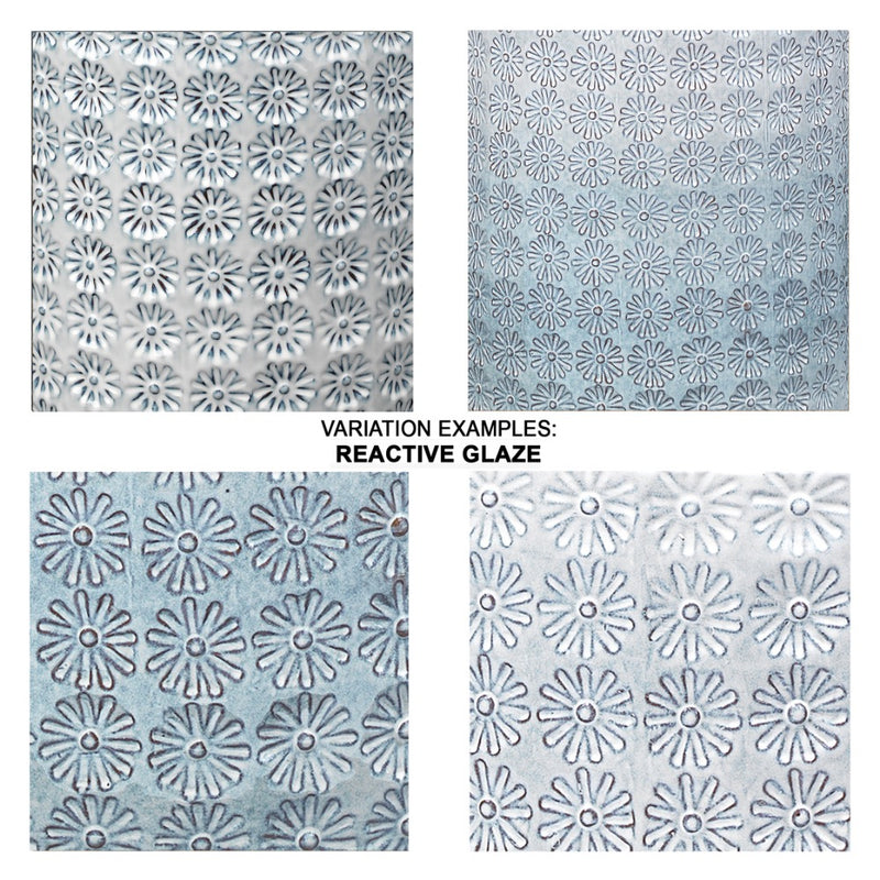 round garden stool blue ombre textured wildflower pattern