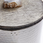 round dimpled silver container hide lid stone accent