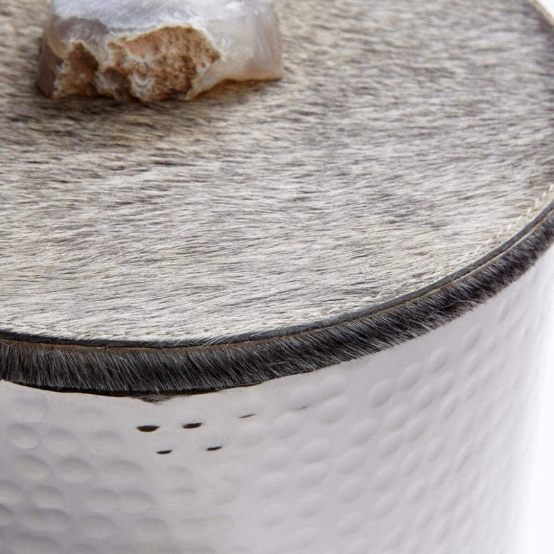 round dimpled silver container hide lid stone accent