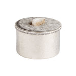 round textured silver container hide lid stone accent