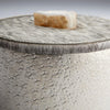 round textured silver container hide lid stone accent