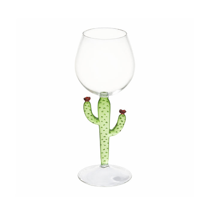 wine glass aztec cactus green pink handmade
