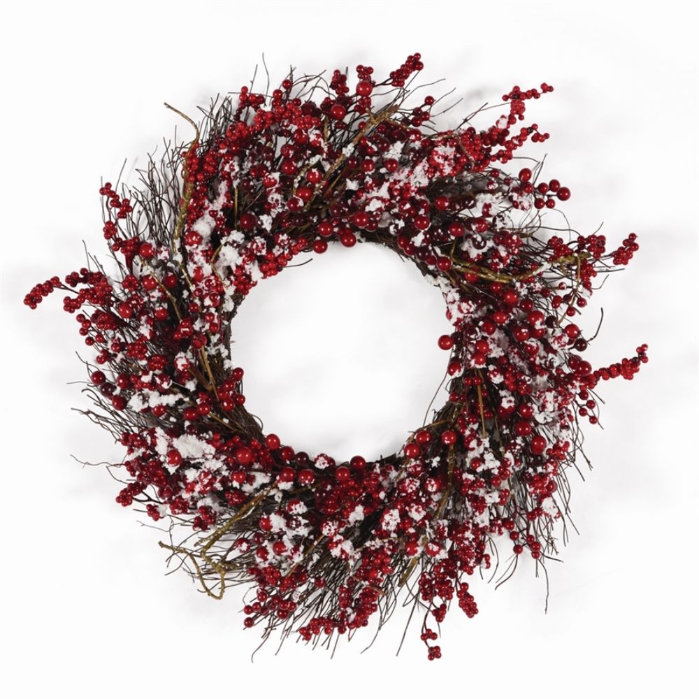 wreath holiday red white berry round decor