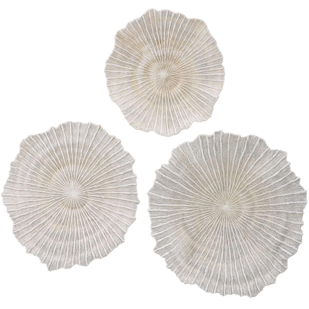 set 3 round wall discs sea coral white tan