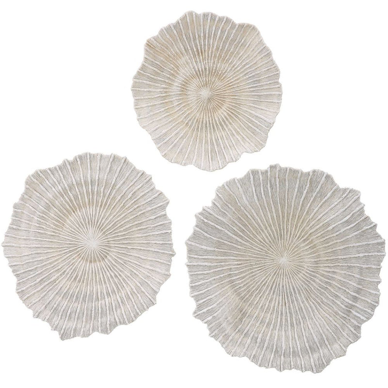 set 3 round wall discs sea coral white tan