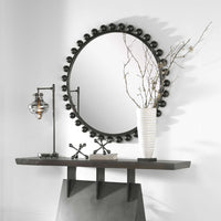 wall mirror round black frame spheres