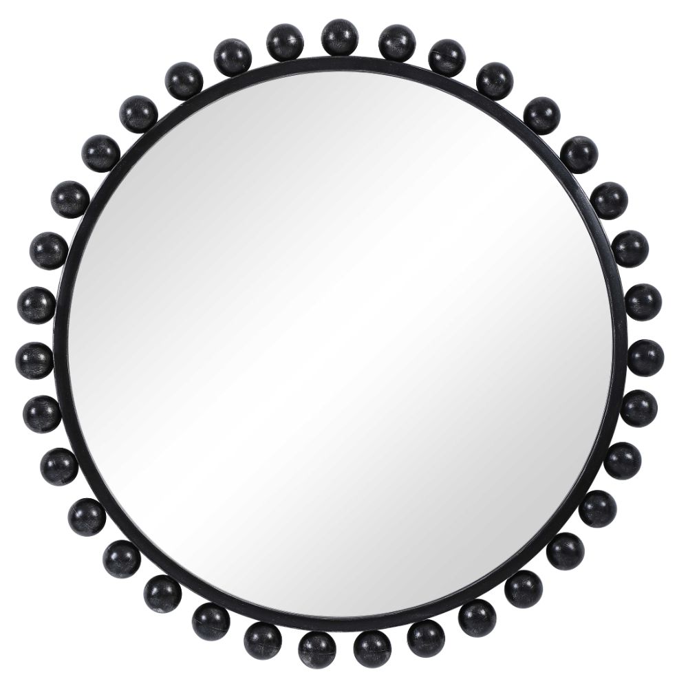 wall mirror round black frame spheres
