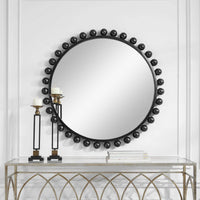 wall mirror round black frame spheres
