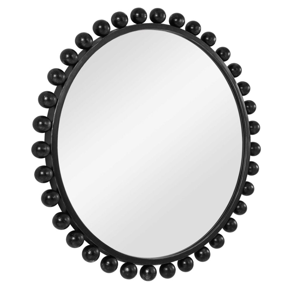 wall mirror round black frame spheres