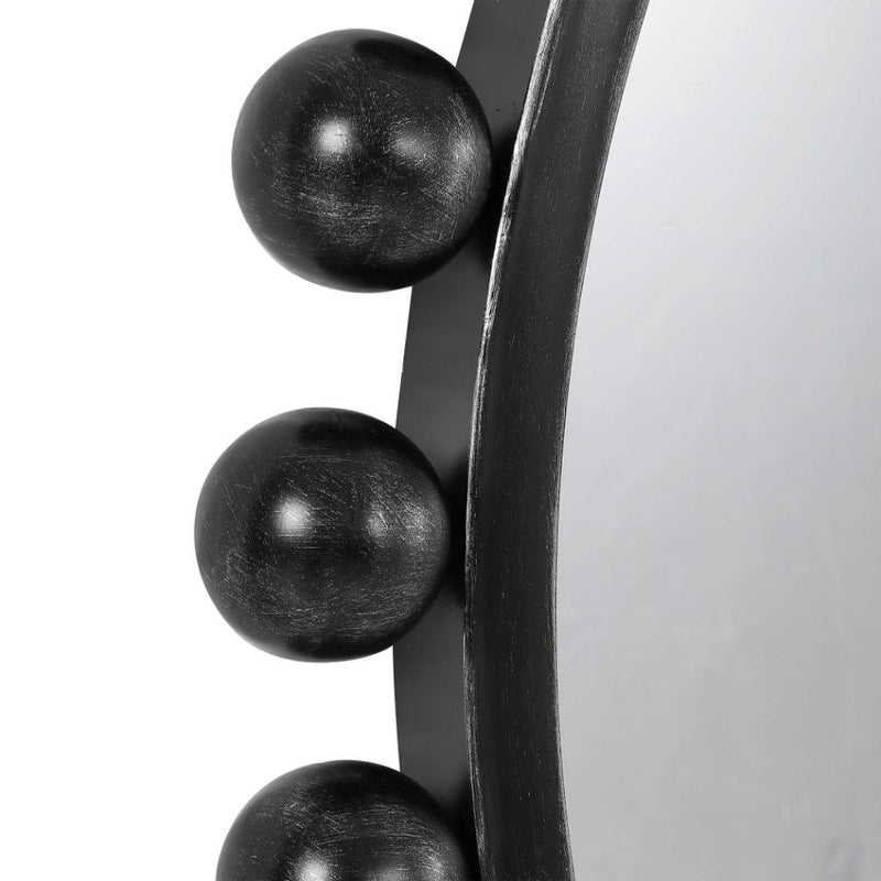 wall mirror round black frame spheres