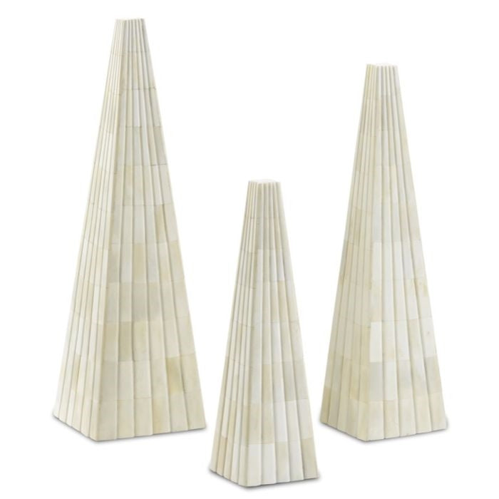 bone wood white obelisk set sculpture