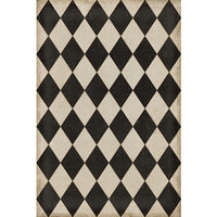 Spicher & Co. vinyl floorcloth chair kitchen mat area black white diamond harlequin vintage