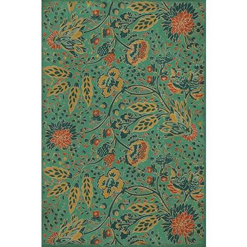 vinyl floor mat vintage flowers green mustard