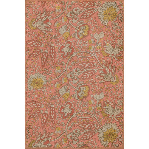 vinyl floor mat vintage flowers coral red orange