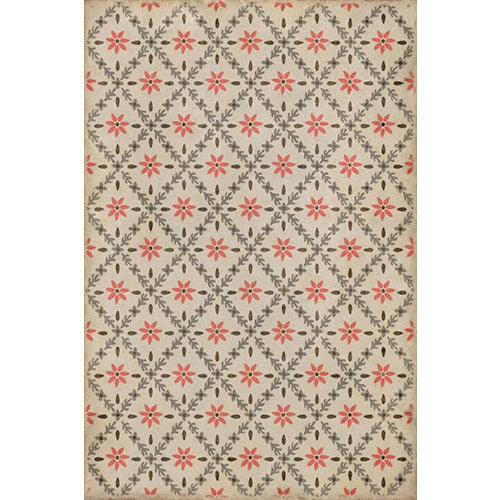 vinyl floor mat flower tile pattern tan orange