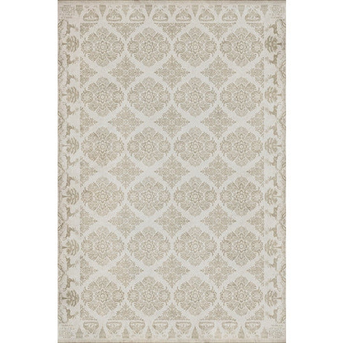 vinyl floor mat floral tile pattern tan cream