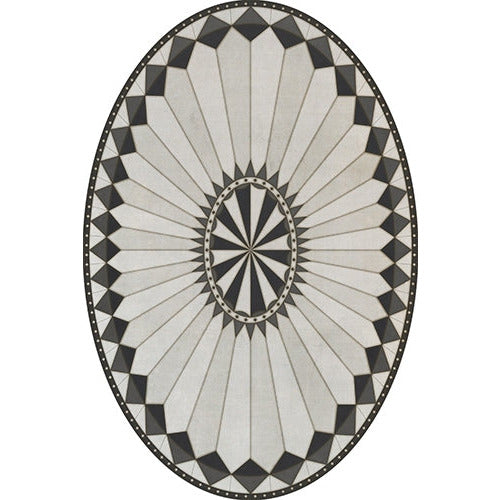 vinyl vintage floor mat medallion black cream oval
