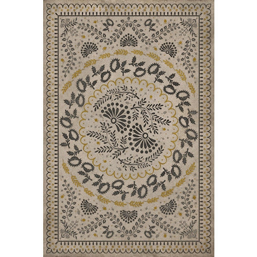 vinyl floor mat vintage flowers tan black