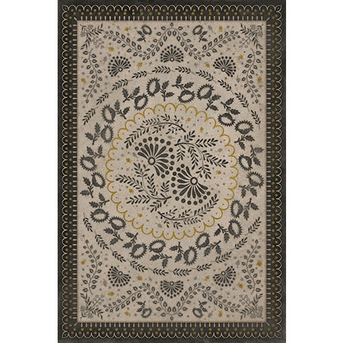 vinyl floor mat vintage flowers tan black