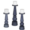 blue glass candle holders set of three