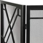 black 3-panel geometric fireplace screen mesh