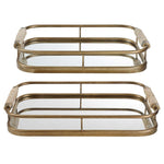 trays brushed gold metal natural rope mirror