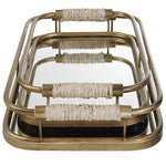 trays brushed gold metal natural rope mirror