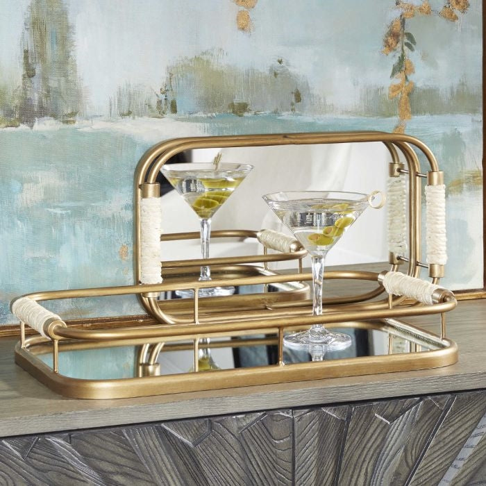 trays brushed gold metal natural rope mirror