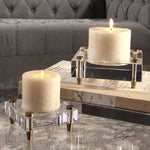 candle holders crystal block brass legs