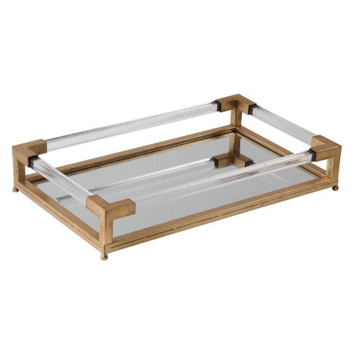 acrylic gold beveled mirror tray decor handles