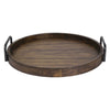 acacia wood tray iron handle round
