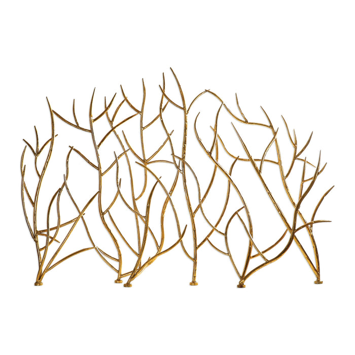 gold branches fireplace screen