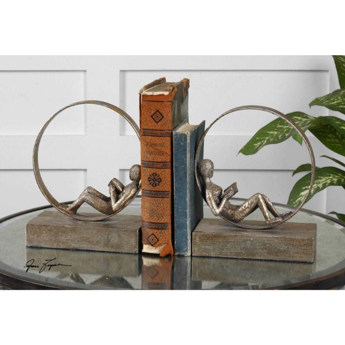 metal antique silver bookends