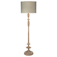 natural wood waxed shapely floor lamp linen shade