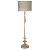 natural wood waxed shapely floor lamp linen shade