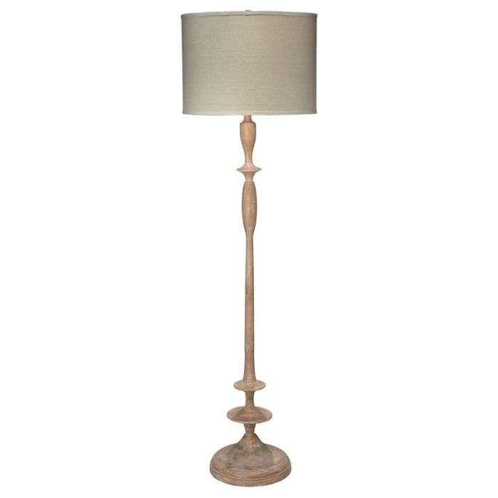 natural wood waxed shapely floor lamp linen shade