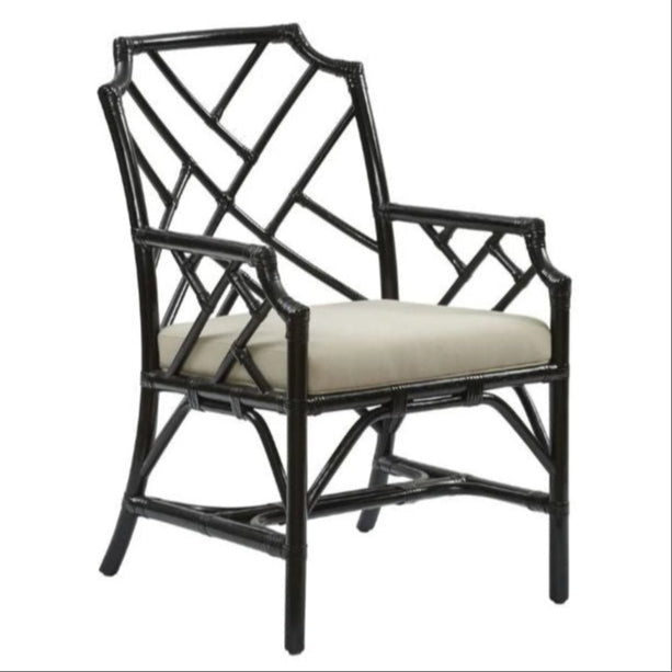 Chippendale rattan black dining arm chair