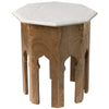 mango wood side table round marble top white