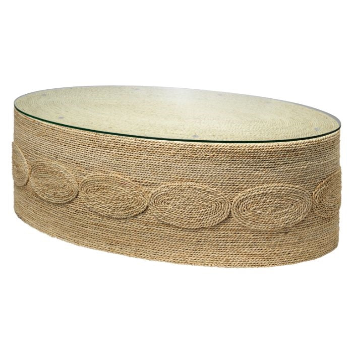 hand-wrapped rope oval coffee table